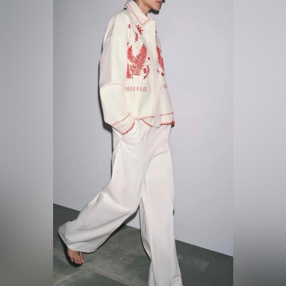 Zara Jackets & Blazers - ZARA NEW WOMAN ZW COLL. EMBROIDERED OVERSHIRT JACKET OYSTER WHITE 4088/056 XL